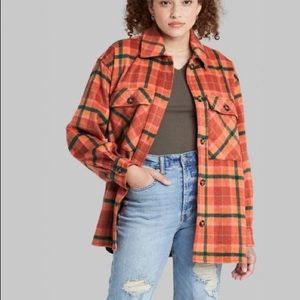 Wild Fable Rust Orange Plaid Fleece Shirt Jacket Shacket